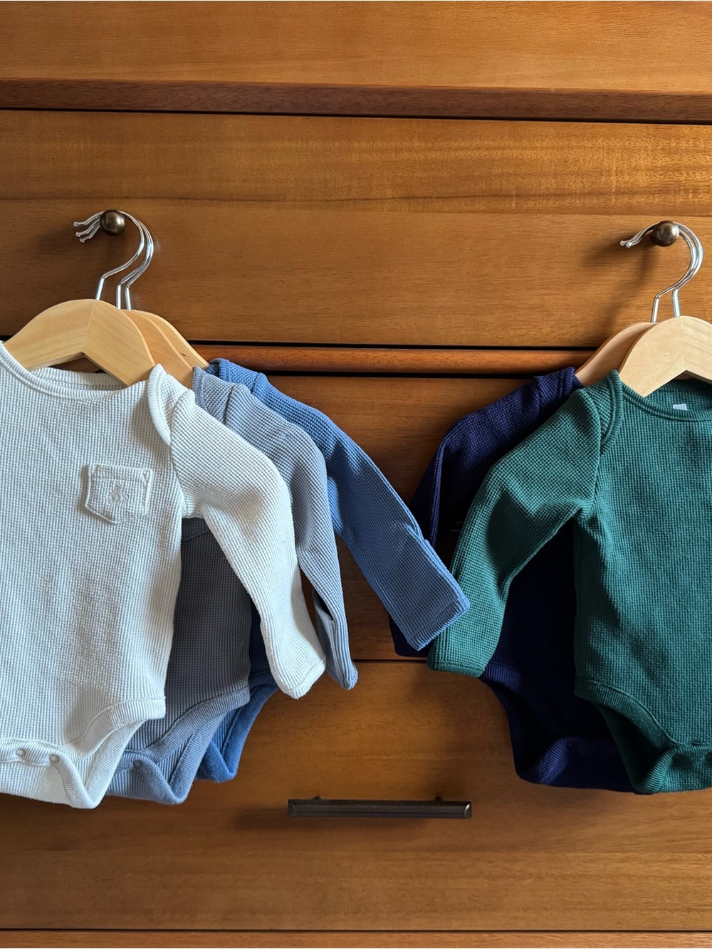 Set of 5 Long-Sleeve Waffle Baby Bodysuit - White, Lt. Blue, Blue, Navy, Green